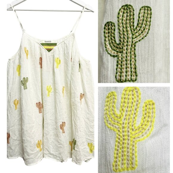 Francesca's Dress Womens Small Cactus Embroidered Tank Adjustable Strap Boho Sum - Picture 1 of 13